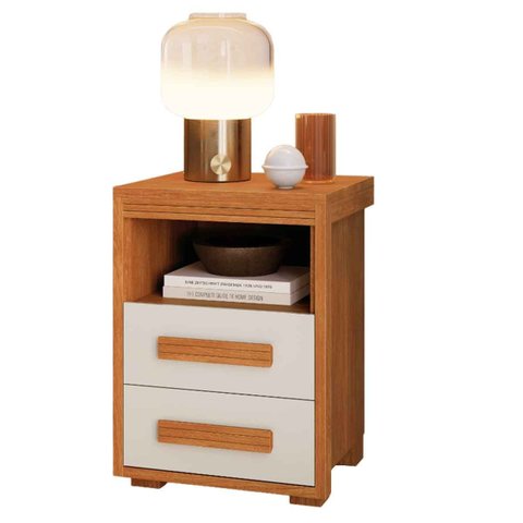 Mesa de Cabeceira 2 Gavetas Lóquio 100% Mdf - Casa Chick Nature/off White