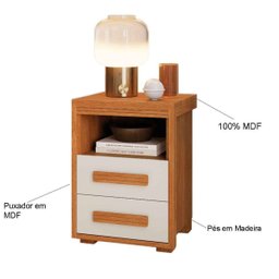 Mesa de Cabeceira 2 Gavetas Lóquio 100% Mdf - Casa Chick Nature/off White - 2