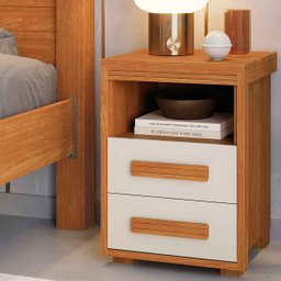 Mesa de Cabeceira 2 Gavetas Lóquio 100% Mdf - Casa Chick Nature/off White - 4