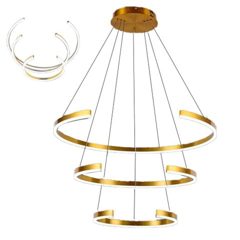 Lustre Pendente Aneis Arco Led Perfil 94w Luminaria Luxo Ambiente Sala de Estar Sala de Jantar