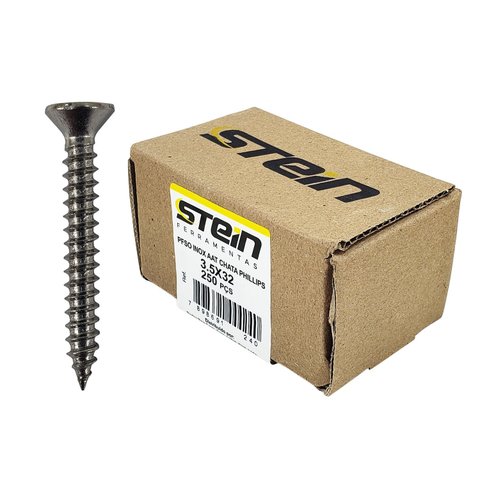 Parafuso Inox Auto Atarraxante Chata Phillips Stein 3,5x32 Caixa com 250 Peças