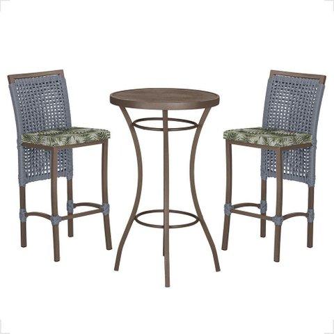 Mesa Bistrô 2 Banquetas Roma Corda Náutica Estofado 5 Trama Prata