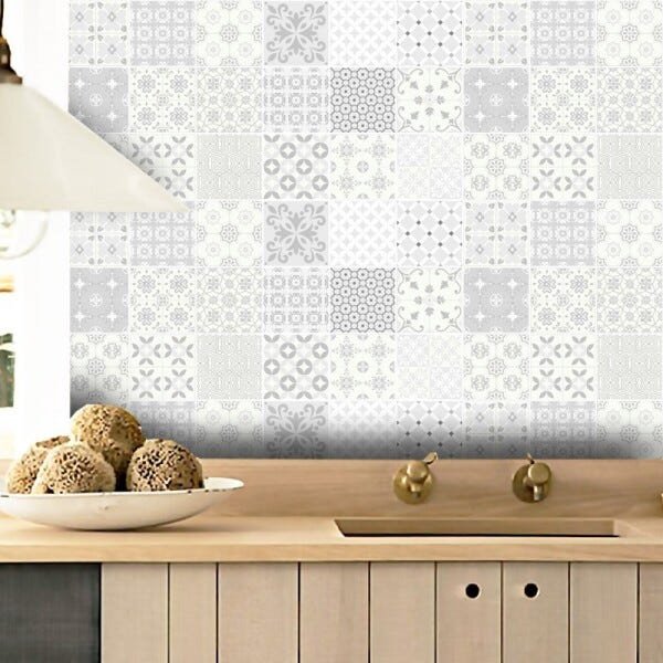 Papel de Parede Azulejo para Cozinha Aveiro Cinza 0,58x2,70m - 2