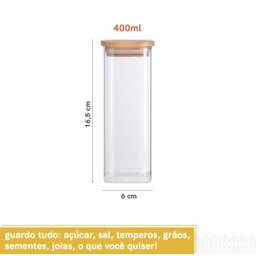 POTE DE MANTIMENTOS QUADRADO FLAT 400ML TAMPA BAMBU - OIKOS - 2