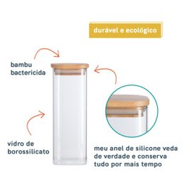 POTE DE MANTIMENTOS QUADRADO FLAT 400ML TAMPA BAMBU - OIKOS - 3