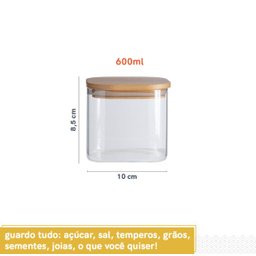 Pote de Mantimentos Quadrado Flat 600ml Tampa Bambu - Oikos - 2