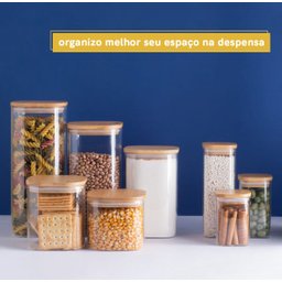 Pote de Mantimentos Quadrado Flat 600ml Tampa Bambu - Oikos - 4