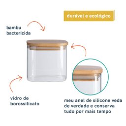 Pote de Mantimentos Quadrado Flat 600ml Tampa Bambu - Oikos - 3