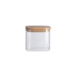 Pote de Mantimentos Quadrado Flat 600ml Tampa Bambu - Oikos