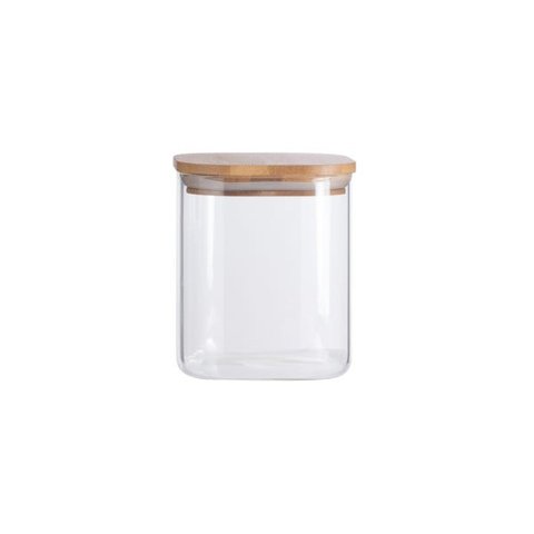 Pote de Mantimentos Quadrado Flat 800ml Tampa Bambu - Oikos