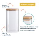Ver imagem 3 de Pote de Mantimentos Quadrado Flat 1400ml Tampa Bambu - Oikos