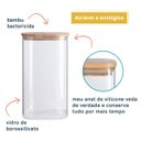 Ver imagem 3 de Pote de Mantimentos Quadrado Flat 1400ml Tampa Bambu - Oikos