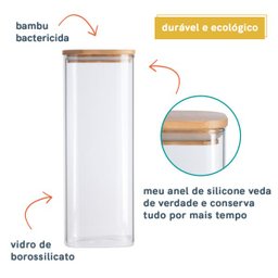 Pote de Mantimentos Quadrado Flat 1900ml Tampa Bambu - Oikos - 3