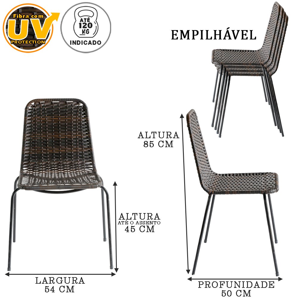 Conjunto 6 Cadeiras Topázio em Fibra Sintética para Área Interna, Ambiente Externo - Pedra Ferro - 3