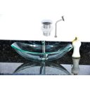 Ver imagem 1 de CUBA DE VIDRO OVAL CHANFRADA 46CM INCOLOR + VALVULA CLICK + TORNEIRA METAL