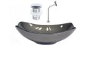 Ver imagem 1 de CUBA DE VIDRO OVAL CHANFRADA 46CM GRAFITE + VALVULA CLICK + TORNEIRA METAL