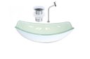 Ver imagem 1 de CUBA DE VIDRO OVAL CHANFRADA 46CM BRANCA + VALVULA CLICK + TORNEIRA METAL
