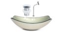Ver imagem 1 de CUBA DE VIDRO OVAL CHANFRADA 46CM CHAMPANHE + VALVULA CLICK + TORNEIRA METAL