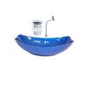 Ver imagem 1 de CUBA DE VIDRO OVAL CHANFRADA 46CM AZUL ESCURO + VALVULA CLICK + TORNEIRA METAL