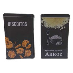 Lata Pote Decorativa Quadrada Arroz e Biscoito Kit Com 2 - 1