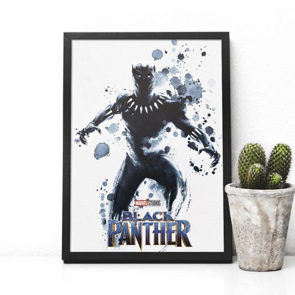 Quadro Black Panther - Pantera Negra Aquarelado Moldura - 30x40cm - 1