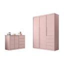 Ver imagem 1 de Kit Quarto Infantil Bebê Perola Cômoda 4 Gavetas 2 Portas e Guarda Roupa 3 Portas 4 Gavetas Rosa - P