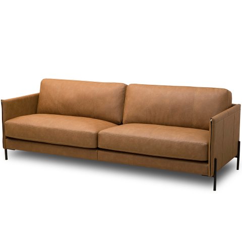 Sofá 3 Lugares para Sala de Estar Living Industrial 240cm Amábile L06 Couro Camel - Lyam Decor