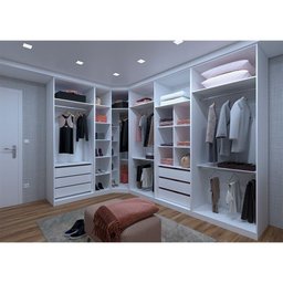Guarda Roupa Canto 6 Gavetas, 6 Cabideiros Branco Branco - 1