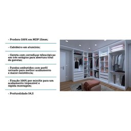 Guarda Roupa Canto 6 Gavetas, 6 Cabideiros Branco Branco - 3