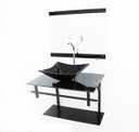 Ver imagem 1 de KIT GABINETE BANHEIRO 60CM AP COM CUBA QUADRADA MÁRMORE PRETO + TORNEIRA CROMADA