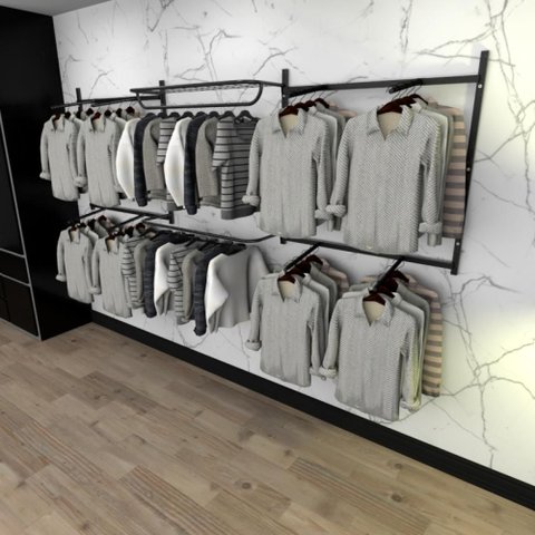 Arara de Roupas Closet Quarto com 18 Peças Cremalheira 300x100 Cm Cor Preto Modelo Clst1b385