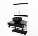 Ver imagem 1 de KIT GABINETE BANHEIRO 60CM APX COM CUBA REDONDA MÁRMORE PRETO + TORNEIRA CROMADA