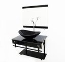 Ver imagem 1 de KIT GABINETE BANHEIRO 60CM APX COM CUBA OVAL MÁRMORE PRETO + TORNEIRA CROMADA
