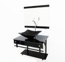 Ver imagem 1 de KIT GABINETE BANHEIRO 60CM APX COM CUBA QUADRADA MÁRMORE PRETO + TORNEIRA CROMADA