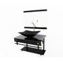 Ver imagem 1 de KIT GABINETE BANHEIRO 60CM APX COM CUBA RETANGULAR MÁRMORE PRETO + TORNEIRA CROMADA