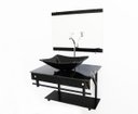 Ver imagem 1 de KIT GABINETE BANHEIRO 60CM APX COM CUBA RETANGULAR MÁRMORE PRETO + TORNEIRA CROMADA