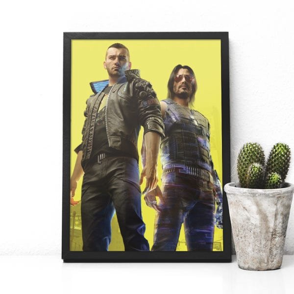 Quadro Johnny Silverhand e V em Cyberpunk 2077 com Moldura - 60x90cm - 1