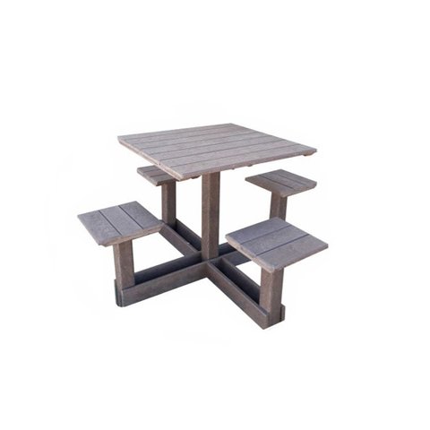 MESA QUADRADA EM MADEIRA PLÁSTICA MACIÇA MARROM COM 04 BANCOS ACOPLADOS 100% RECICLADA 1,5M / LC-08 