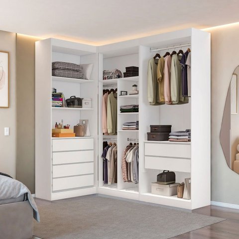 Closet Casal Modulado Andorra 6 Gavetas 8 Prateleiras Branco - Pnr Móveis