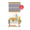 Ver imagem 2 de GABINETE DE VIDRO 60CM CURVADO DUPLO INOX COM CUBA CHAPÉU - DOURADO REAL