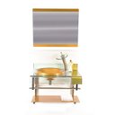 Ver imagem 1 de GABINETE DE VIDRO 60CM CURVADO DUPLO INOX COM CUBA CHAPÉU - DOURADO REAL