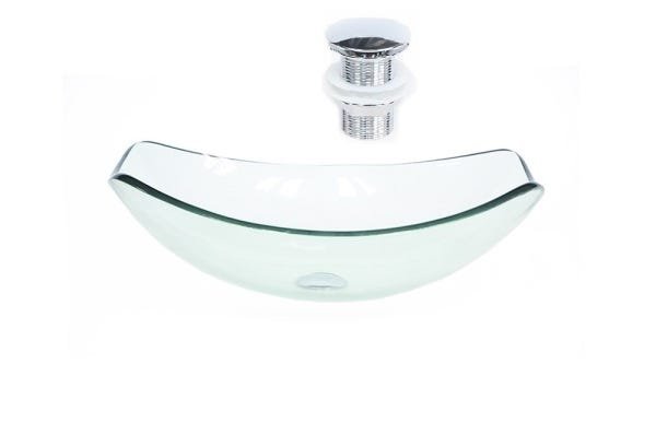 CUBA DE VIDRO OVAL CHANFRADA 46CM JATEADO + VALVULA CLICK - 1