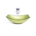 Ver imagem 1 de CUBA DE VIDRO OVAL CHANFRADA 46CM VERDE OLIVA + VALVULA CLICK