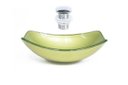 Ver imagem 1 de CUBA DE VIDRO OVAL CHANFRADA 46CM VERDE OLIVA + VALVULA CLICK