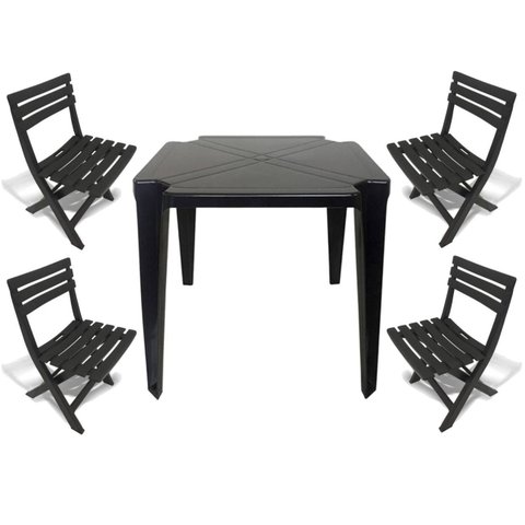 Mesa de Plástico Quadrada 70cm Preta + 4 Cadeiras Dobráveis