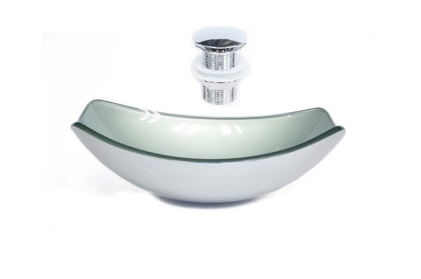 CUBA DE VIDRO OVAL CHANFRADA 46CM PRATA + VALVULA CLICK - 1