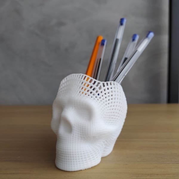 Porta Canetas Lápis Skull - Branco - 1