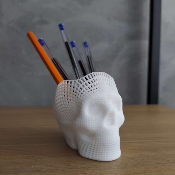 Porta Canetas Lápis Skull - Branco - 2