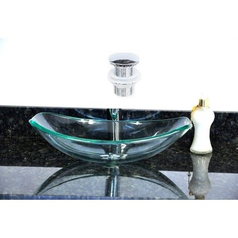 Cuba de Vidro Oval Chanfrada 46cm Incolor + Valvula Click