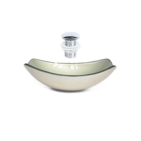CUBA DE VIDRO OVAL CHANFRADA 46CM CHAMPANHE + VALVULA CLICK